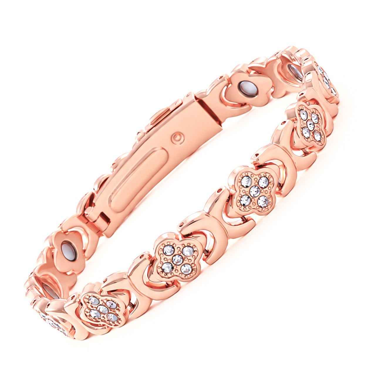 Luxury Clover Alloy Rhinestone Magnetic Bangle | Single Row Fashion Hand Jewelry