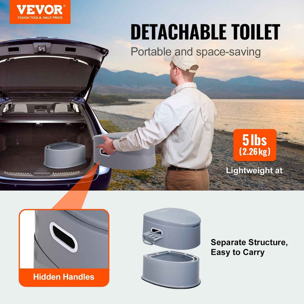VEVOR Portable Camping Toilet & Porta Potty – 1.3 Gal Detachable Bucket, Dual Lids, 300 lbs Capacity Travel Commode for Adults, Kids, RV & Road Trips