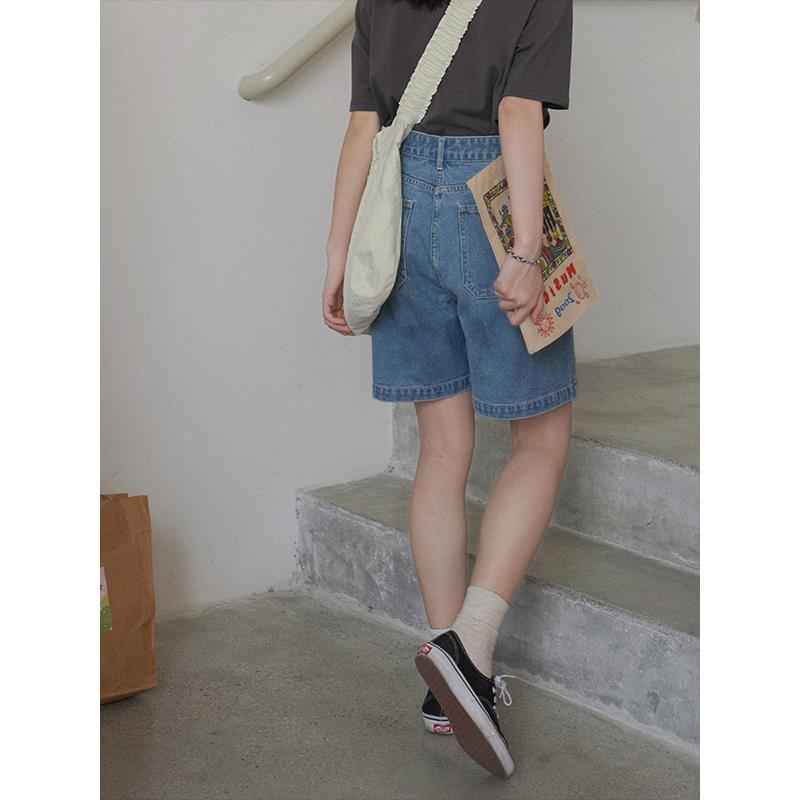 Women's Loose Adjustable Waist Denim Shorts | Wide Leg Casual Five-Point Jean Pants