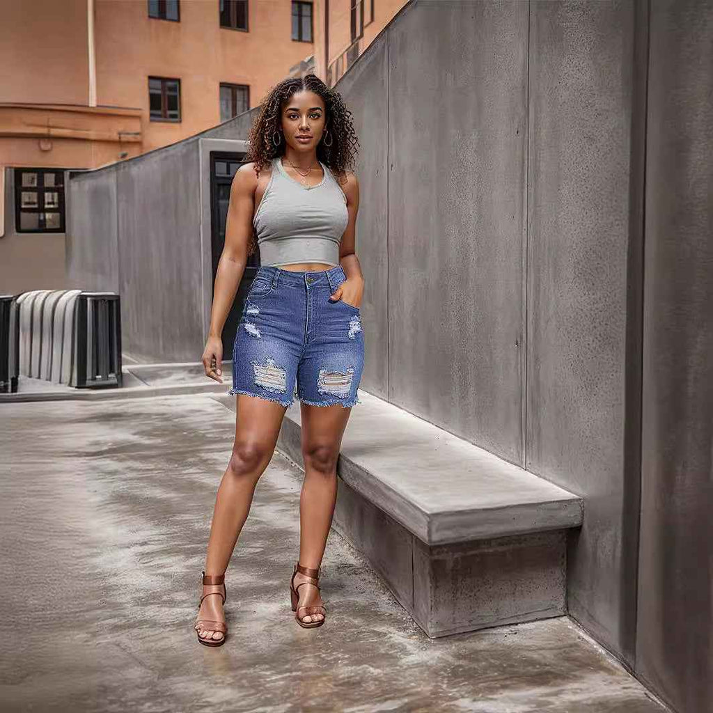 Women's High Waisted Ripped Denim Shorts | Distressed Jean Cutoffs