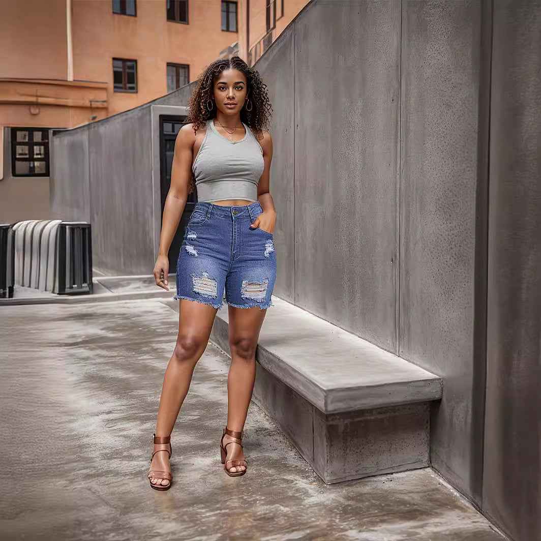 Women's High Waisted Ripped Denim Shorts | Distressed Jean Cutoffs