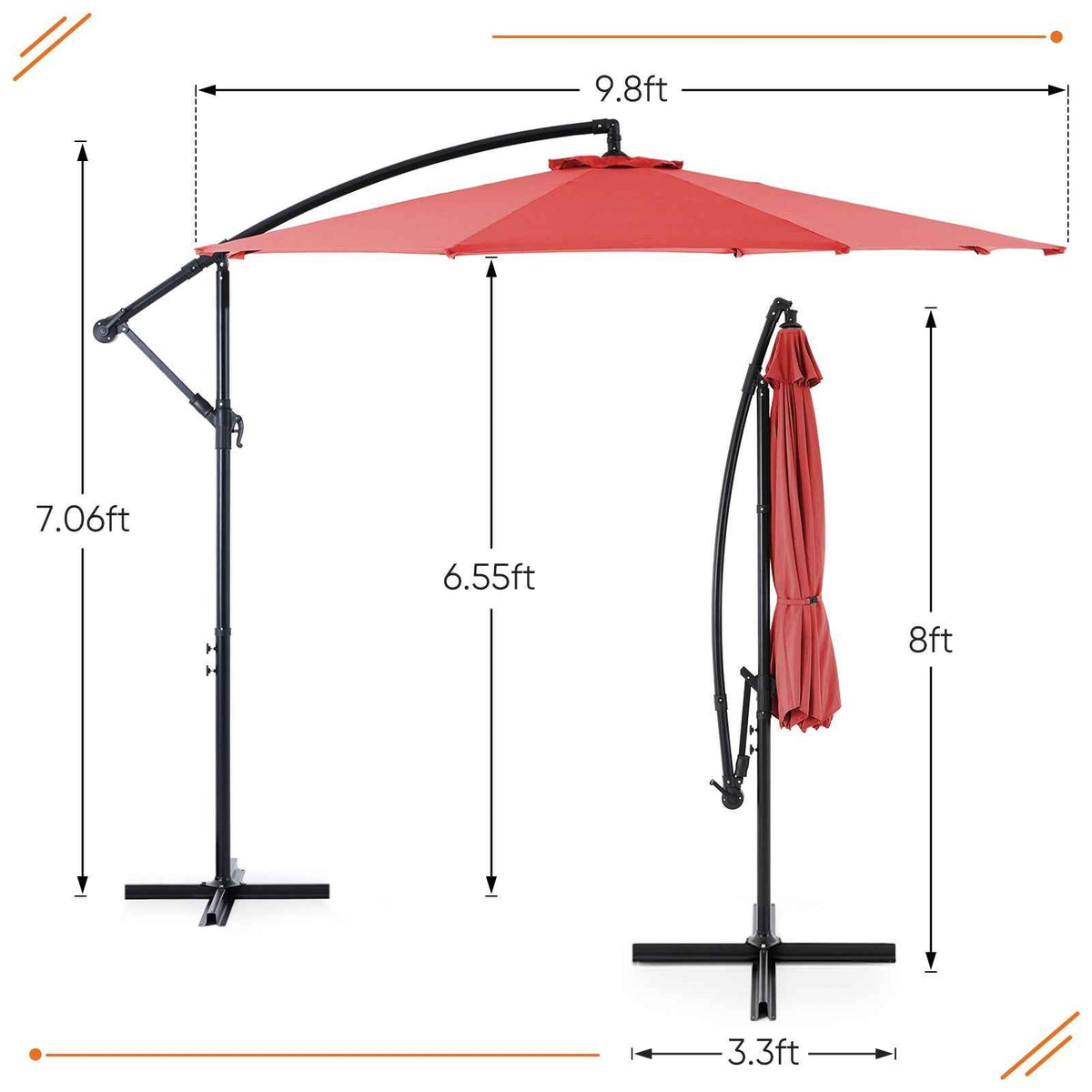 9.8FT Offset Patio Umbrella | Hanging Cantilever Outdoor Sun Shade with Easy Tilt & 8 Ribs