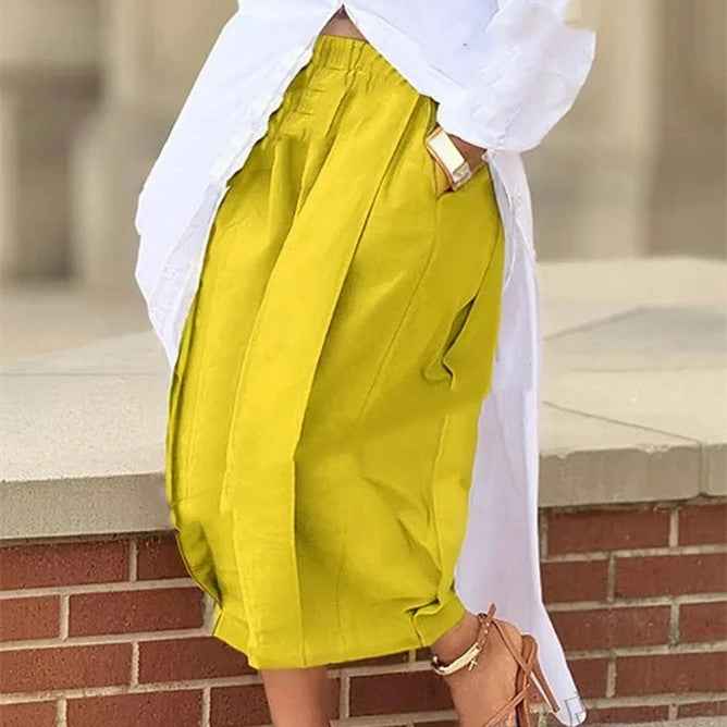 Women's Casual Cropped Wide-Leg Pants | High Elastic Waist Loose Solid Lounge Trousers