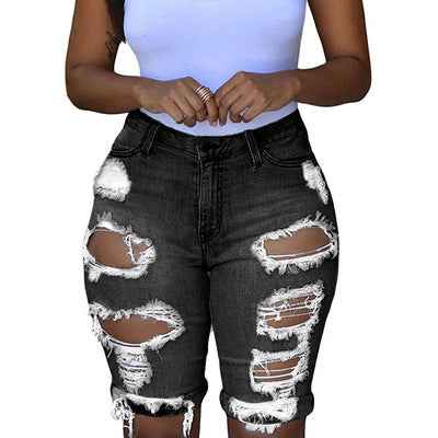 Women's High Waisted Ripped Denim Shorts | Stretchy Distressed Jean Shorts