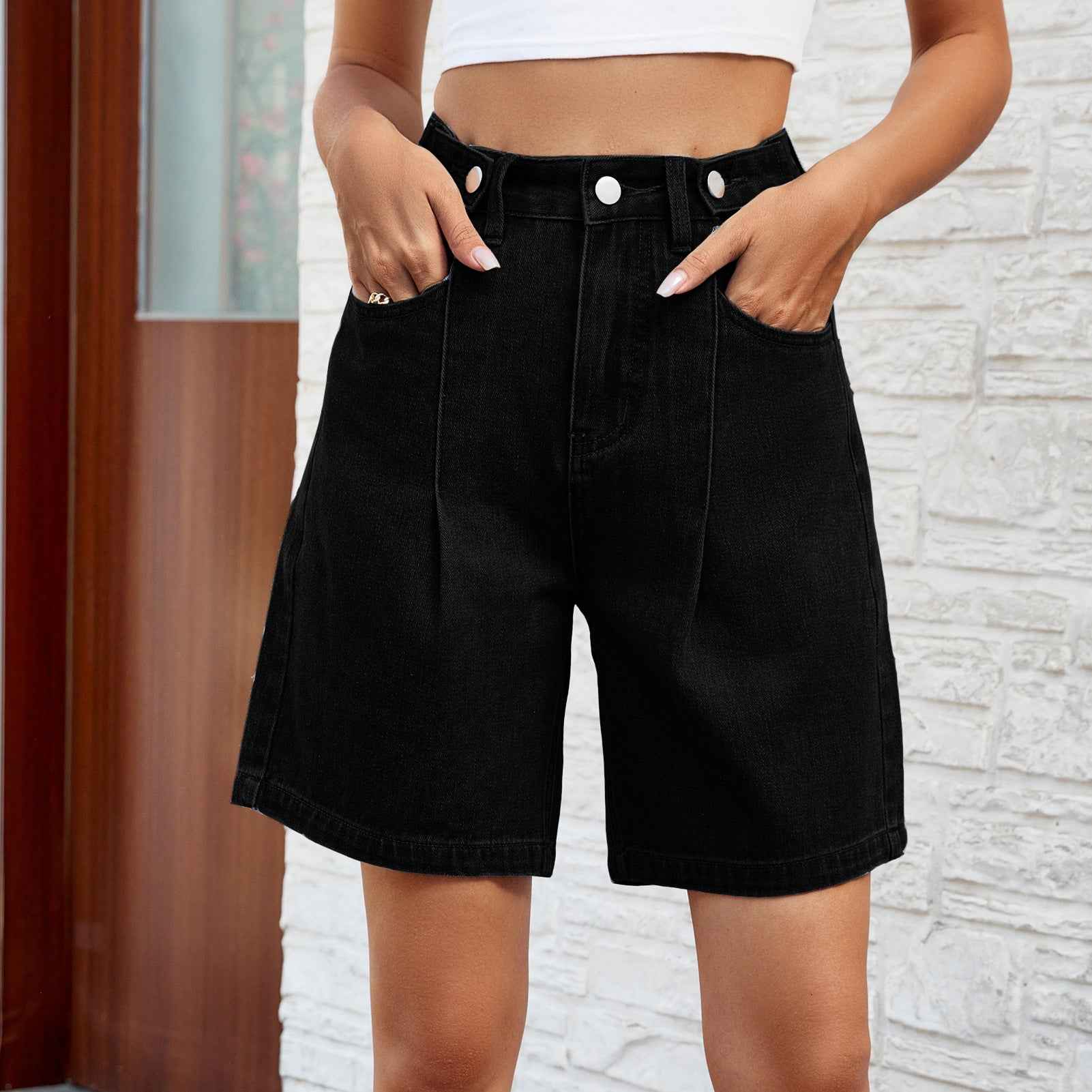 Women's Loose Adjustable Waist Denim Shorts | Wide Leg Casual Five-Point Jean Pants
