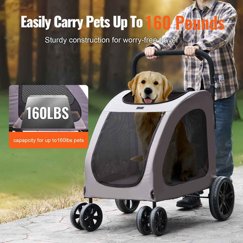 4-Wheel Heavy Duty Dog Stroller | 160lbs Capacity Portable Pet Carrier