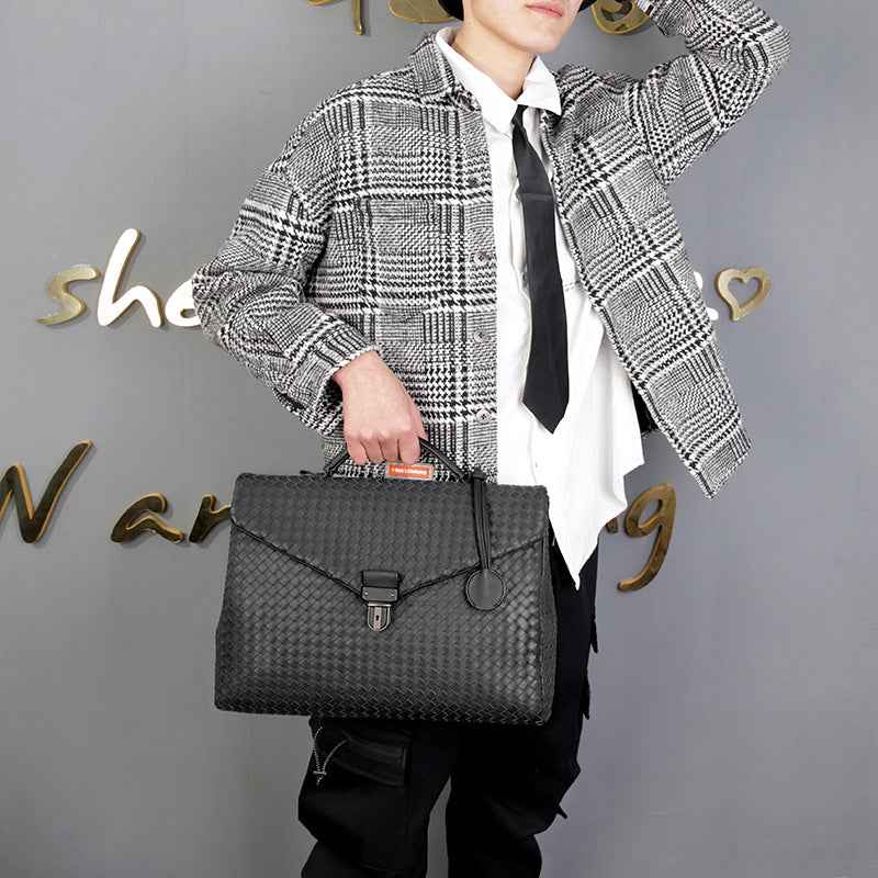 Unisex Knotted PU Leather 14-Inch Laptop Satchel – Crossbody Work Bag