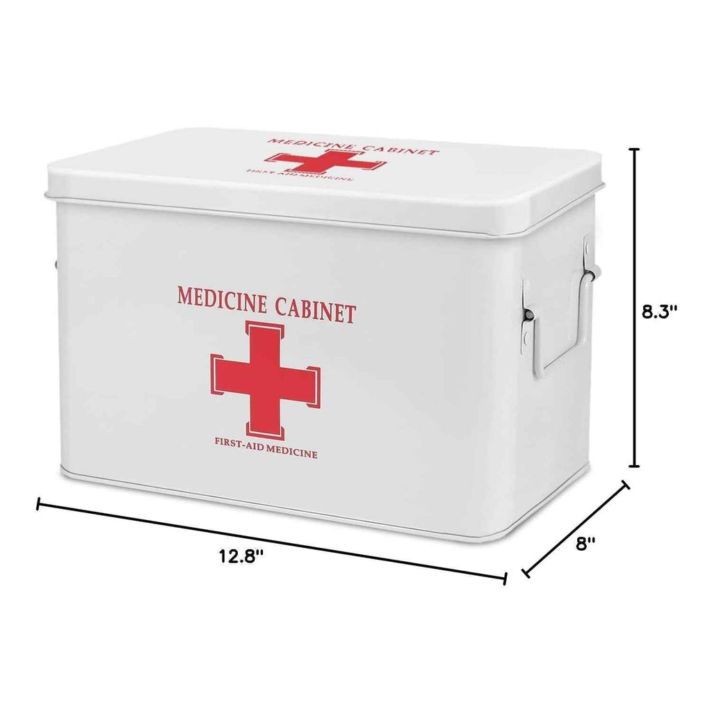 Metal 2-Tier First Aid Kit Box & Medicine Storage Bin with Tray – Compact Emergency Organizer for Home, Office, and Car