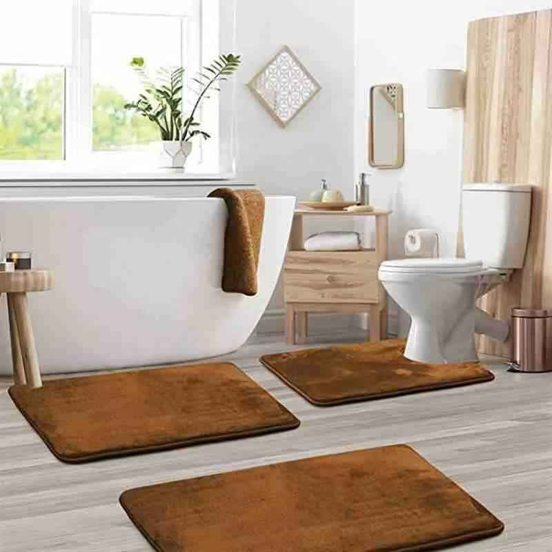Bathroom Floor Mat Toilet Three-piece Set Coral Fleece Floor Mat
