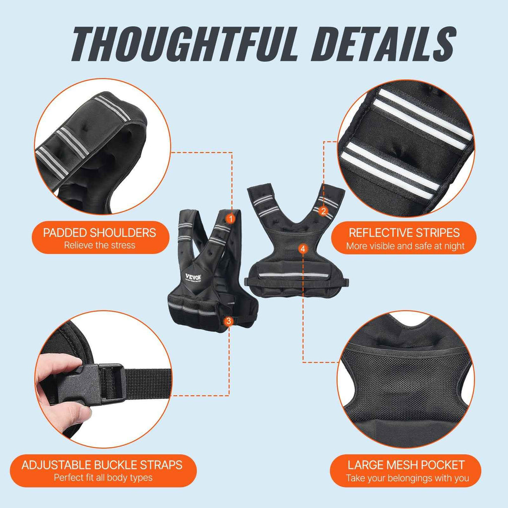 Adjustable Weighted Vest, 20-32lb Weight Vest With 6 Ironsand Weights And Reflective Stripe - Unisex Body Weight Exercise Set For Men & Women - Workout Equipment For Strength Training, Running & Jogging
