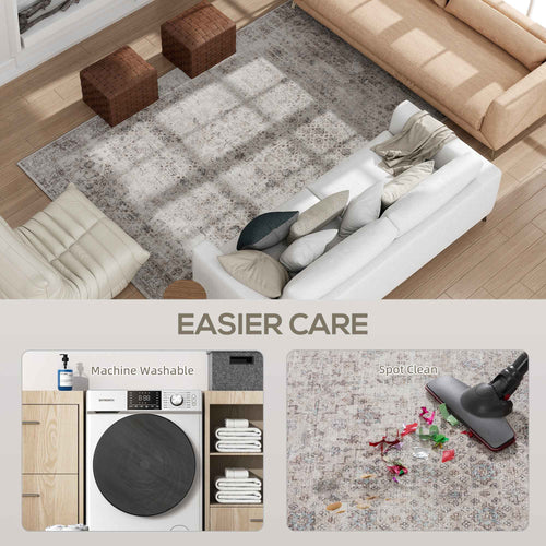 4x6 Machine Washable Area Rug - Non-Slip Light Mixed-Brown Traditional Carpet