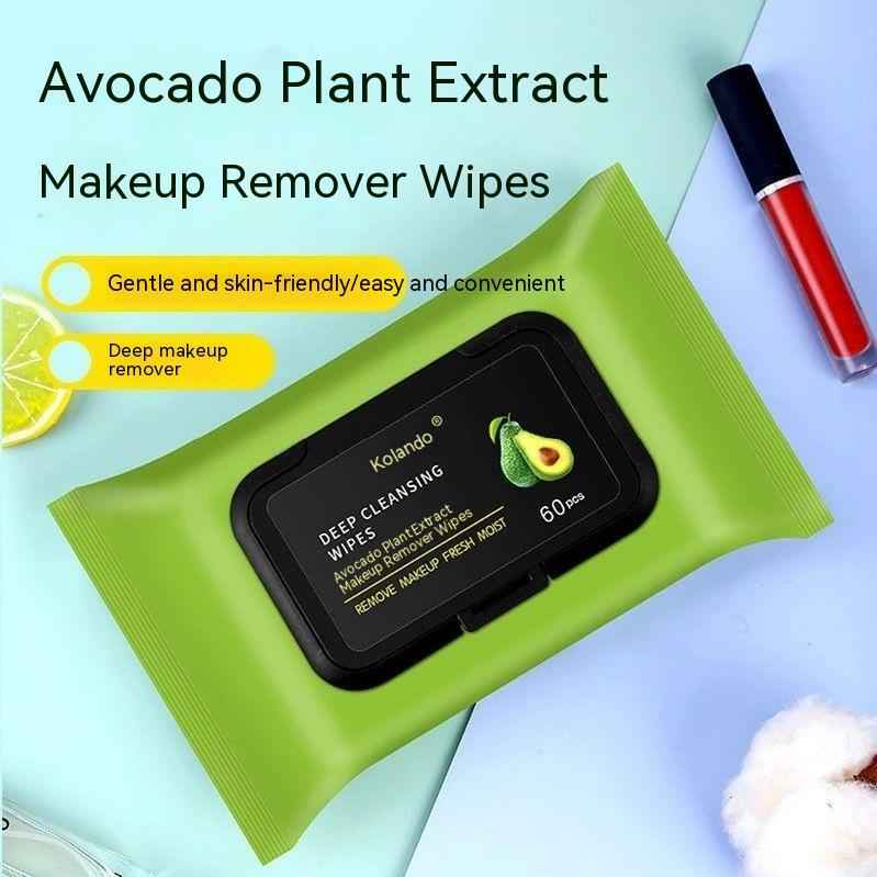 Avocado Plant Extract Makeup Remover Wipes | Gentle Facial Cleansing Wipes (60-Pack)