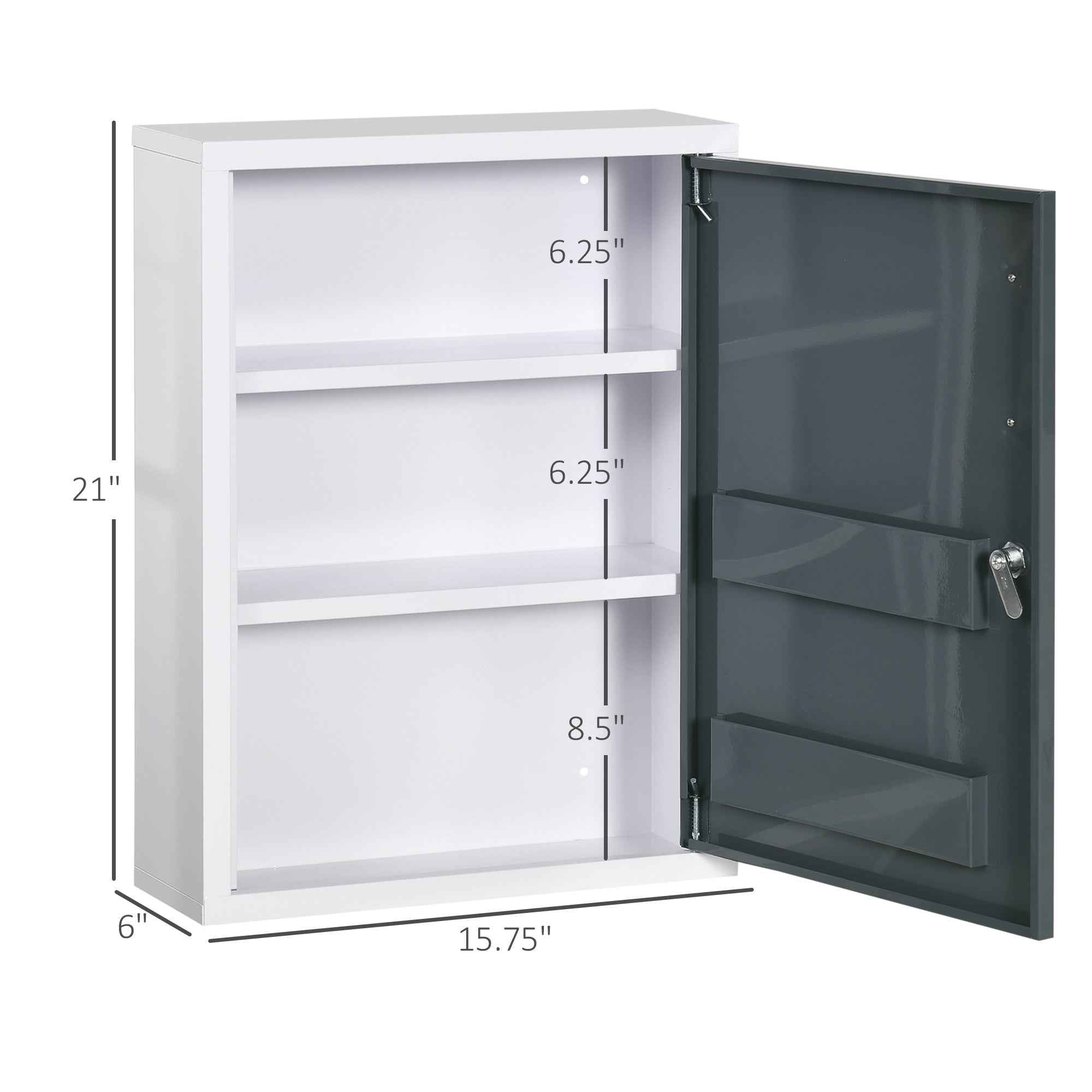 Wall-Mounted Locking Medicine Cabinet with Door Shelves (White/Gray) - Child Safe