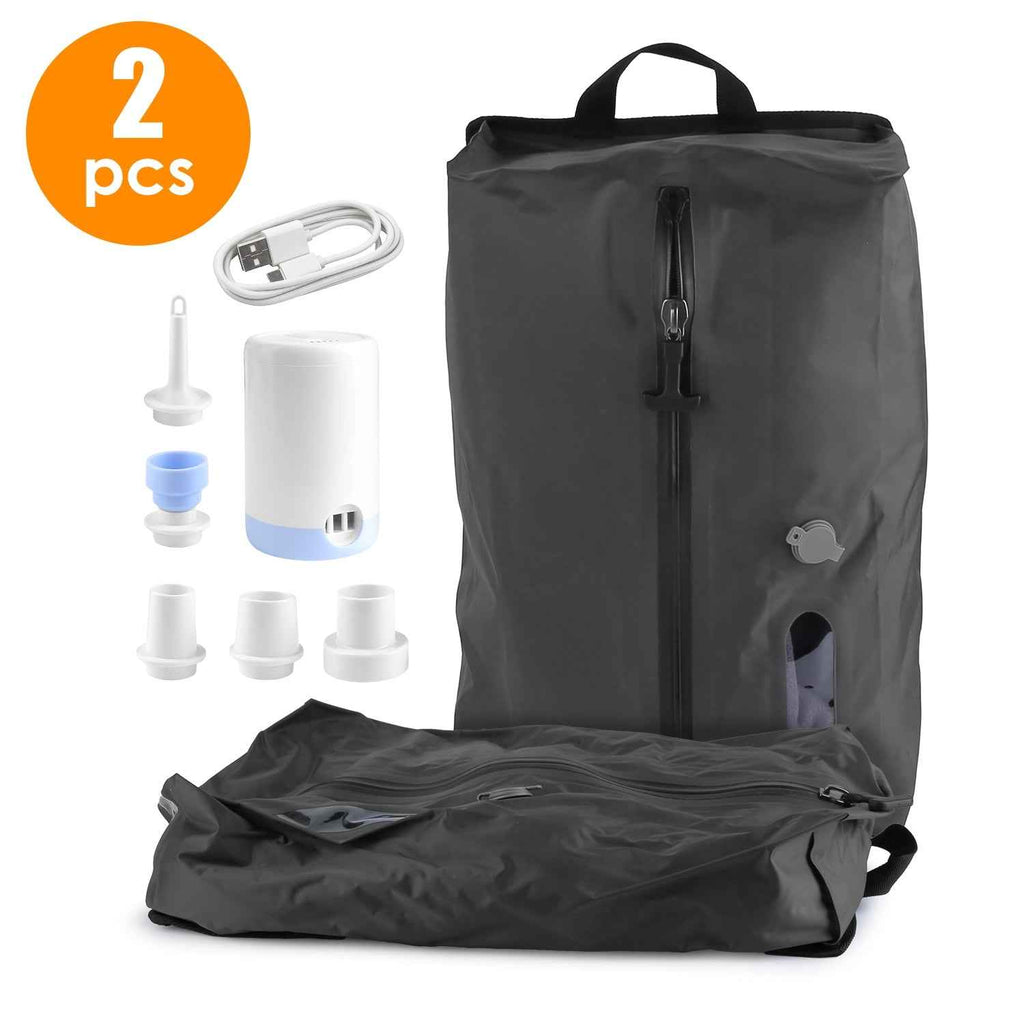 2Pcs 17L Vacuum Bags With Pump Clear Window & Handle | IP67 Waterproof TPU Travel Packing Cubes for Suitcases & Backpacks