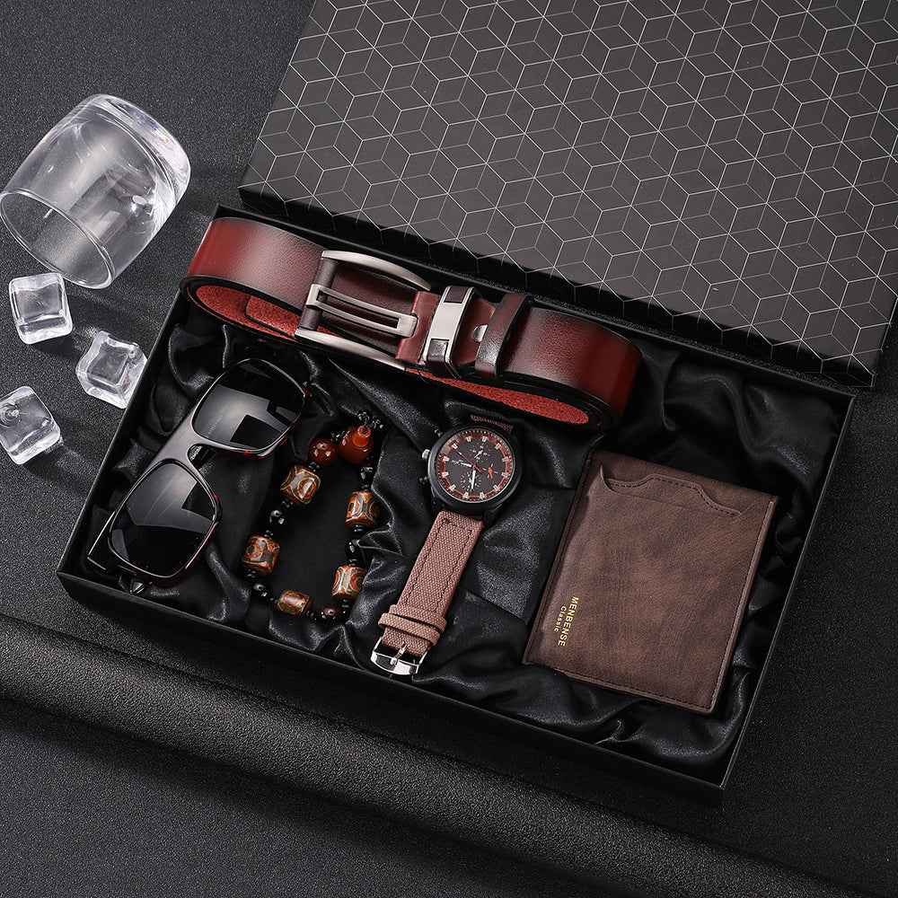 Men's 5-Piece Watch & Accessory Set | Casual Quartz Watch Gift Box