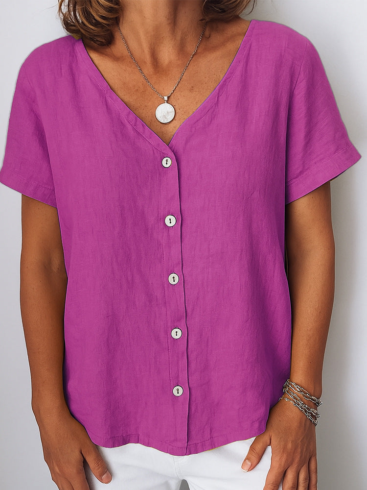 Casual Short-Sleeve V-Neck Cardigan Multi-Color Womens Shirt - Shop NCLC