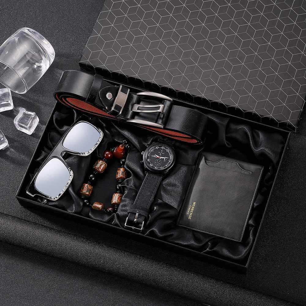 Men's 5-Piece Watch & Accessory Set | Casual Quartz Watch Gift Box