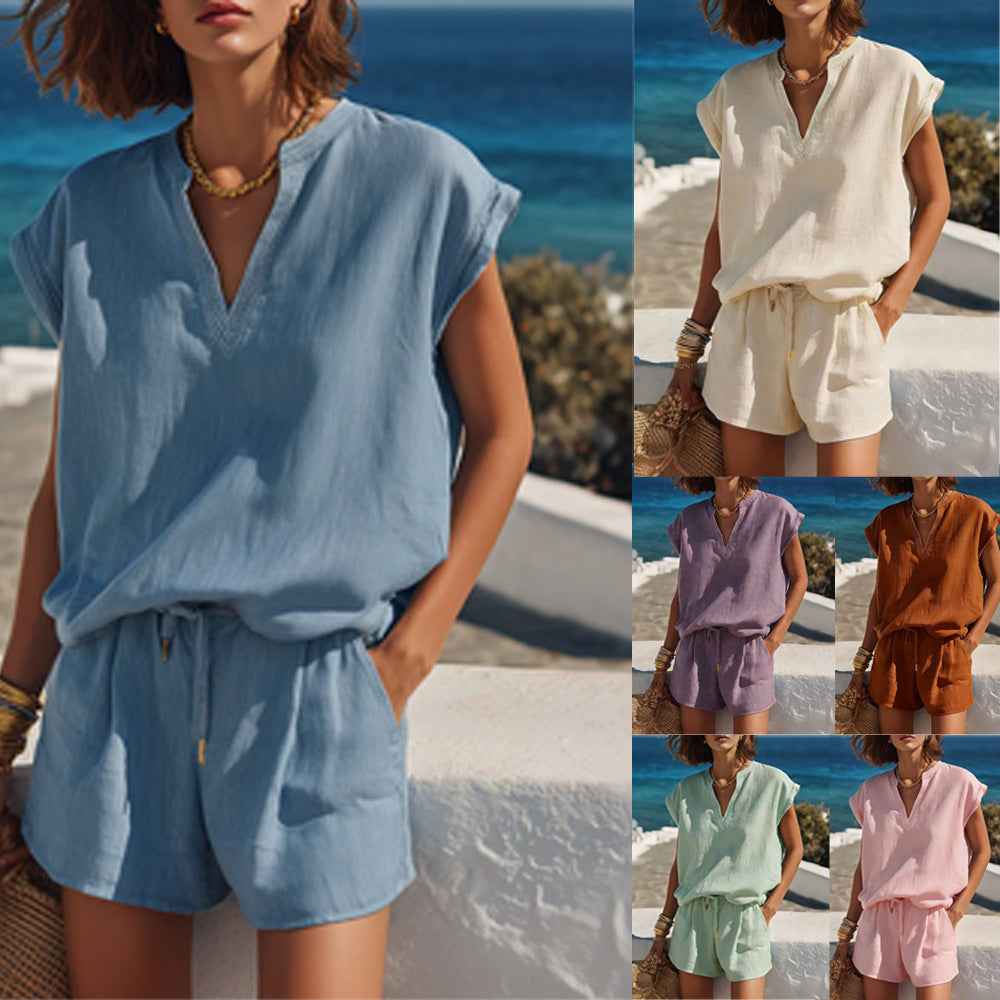 Women's Casual Resort-style Top And Shorts Set
