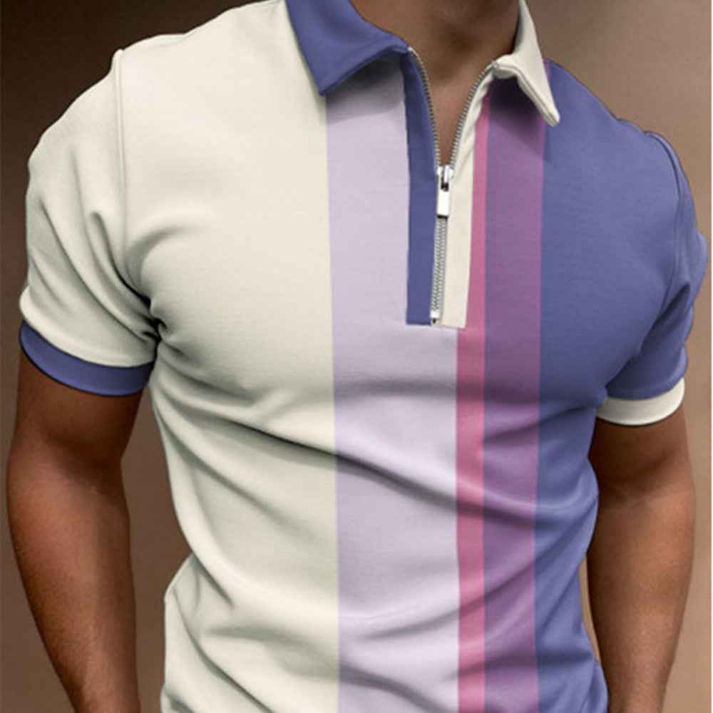 Printed Lapel Short Sleeve Pullover Casual
