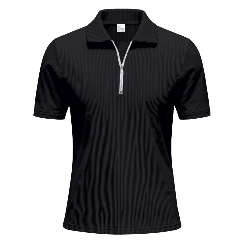 Mens Loose Corduroy Half-Zip Polo Short-Sleeve T-Shirt - Shop NCLC