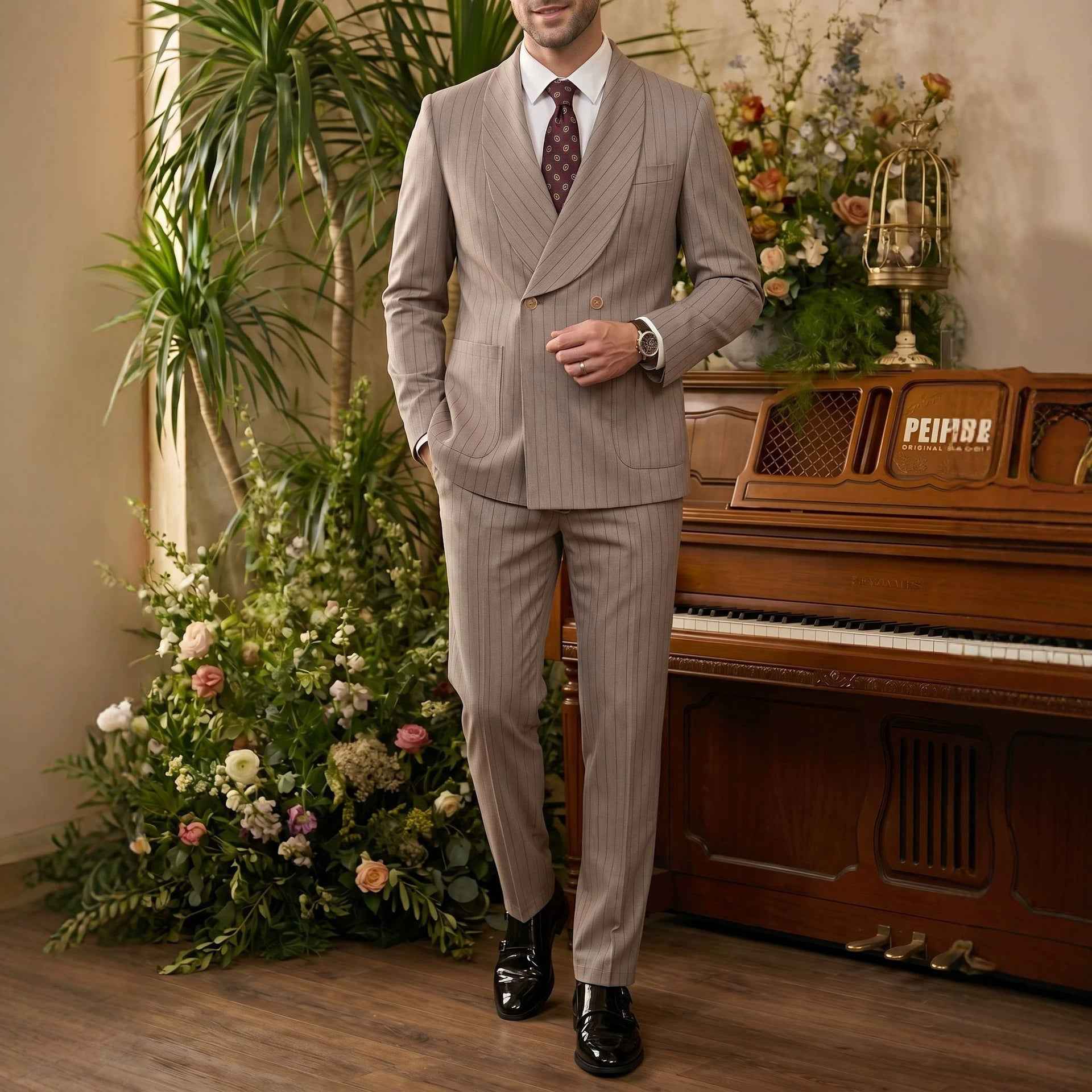 Men's Business Formal Double-Breasted Suit Set | Slim Fit Shawl Collar