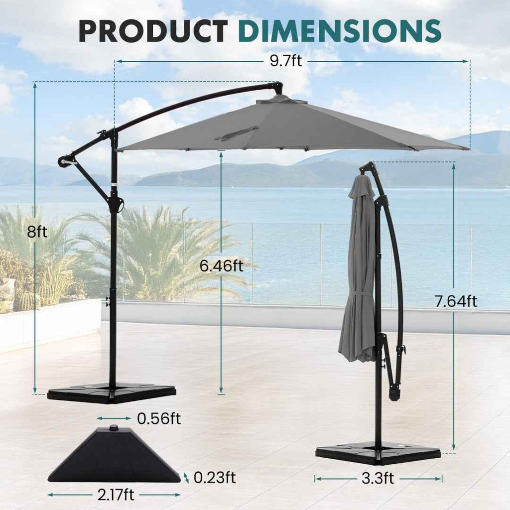 9.8FT Offset Patio Umbrella & Base | Hanging Cantilever Outdoor Sun Shade with Easy Tilt