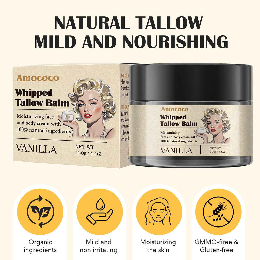 Waybill Amococo Whipped Tallow Balm Deep Hydration & Soothing Natural Beauty Cream For Face, Body Lips Universal Skin Balm With Vanilla Scent