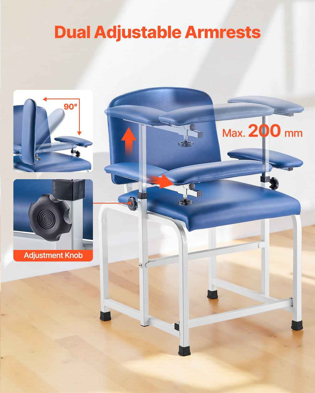 Heavy-Duty Blood Draw Chair with Adjustable Armrests & Flip Arm | Medical Phlebotomy Seating