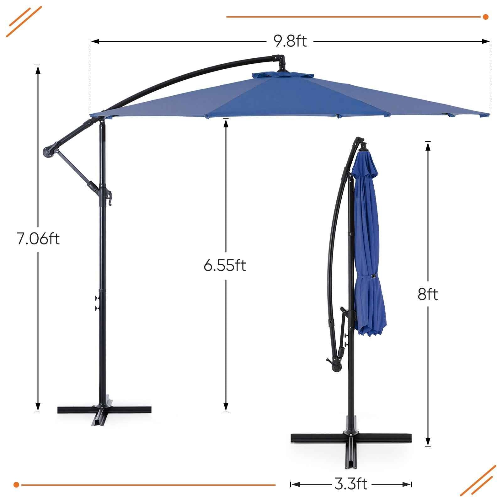 9.8FT Offset Patio Umbrella | Hanging Cantilever Outdoor Sun Shade with Easy Tilt & 8 Ribs