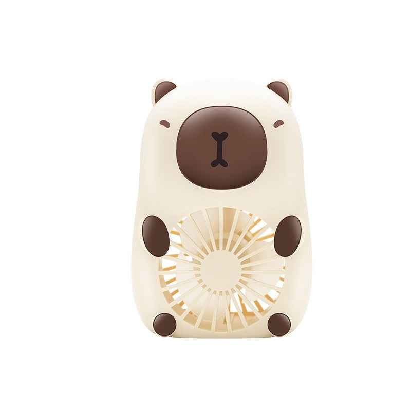 Kids' Cartoon Capybara Handheld Mini Fan with Lanyard — Portable USB Rechargeable Personal Cooling Device