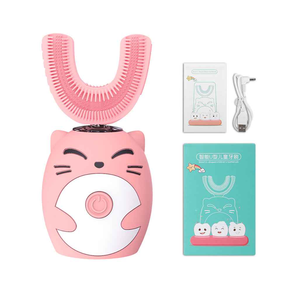 Cartoon Kids U-Shaped Electric Toothbrush | Automatic Sonic Whitening & 360° Deep Cleaning Soft Silicone Brush for Toddlers