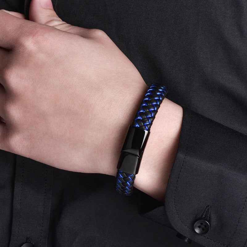 Men's Stainless Steel Medical Alert Bracelet with Magnetic Buckle &  Leather Rope