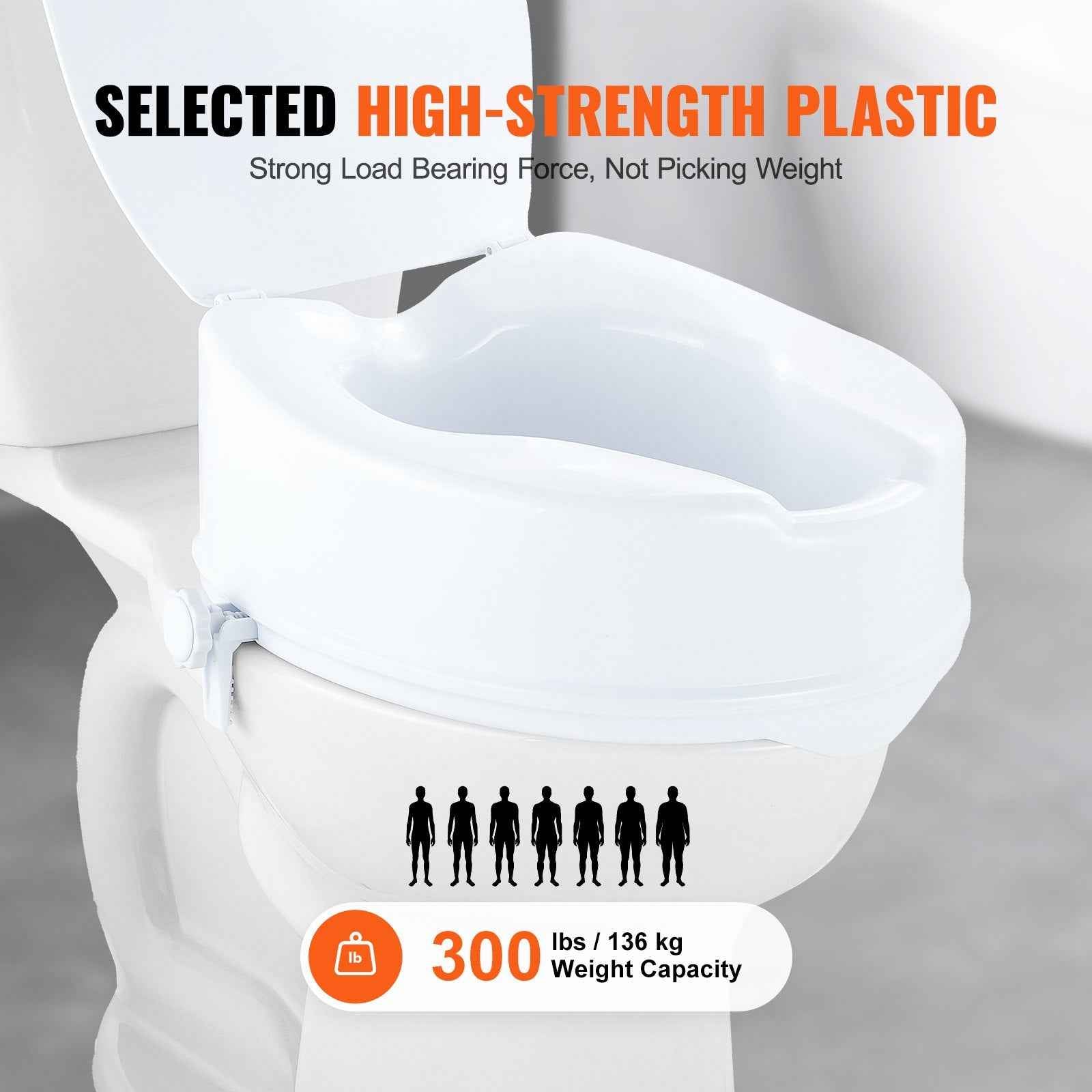 Raised Toilet Seat 5" with Handles - 300 lb Capacity Universal Riser for Elderly
