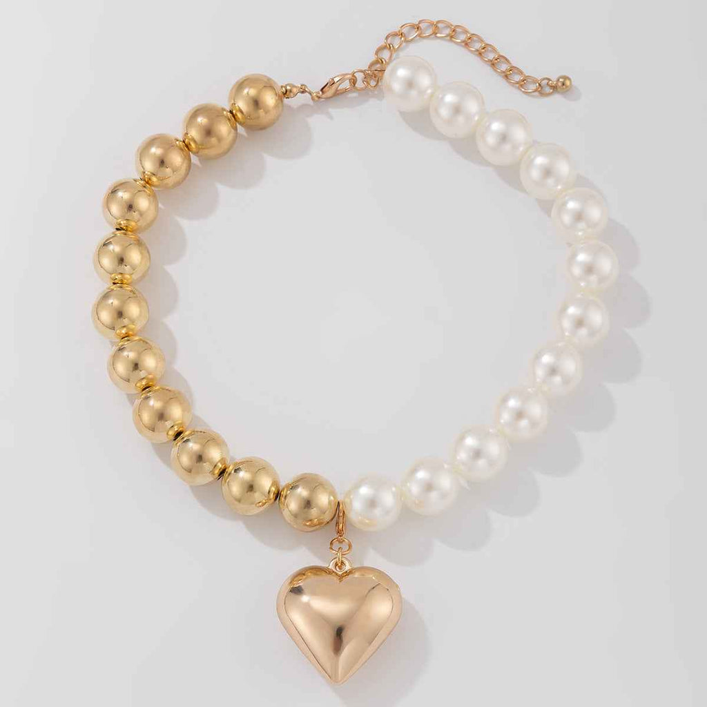 Beaded Round Love Necklace – Exaggerated Oversized Heart Statement Choker