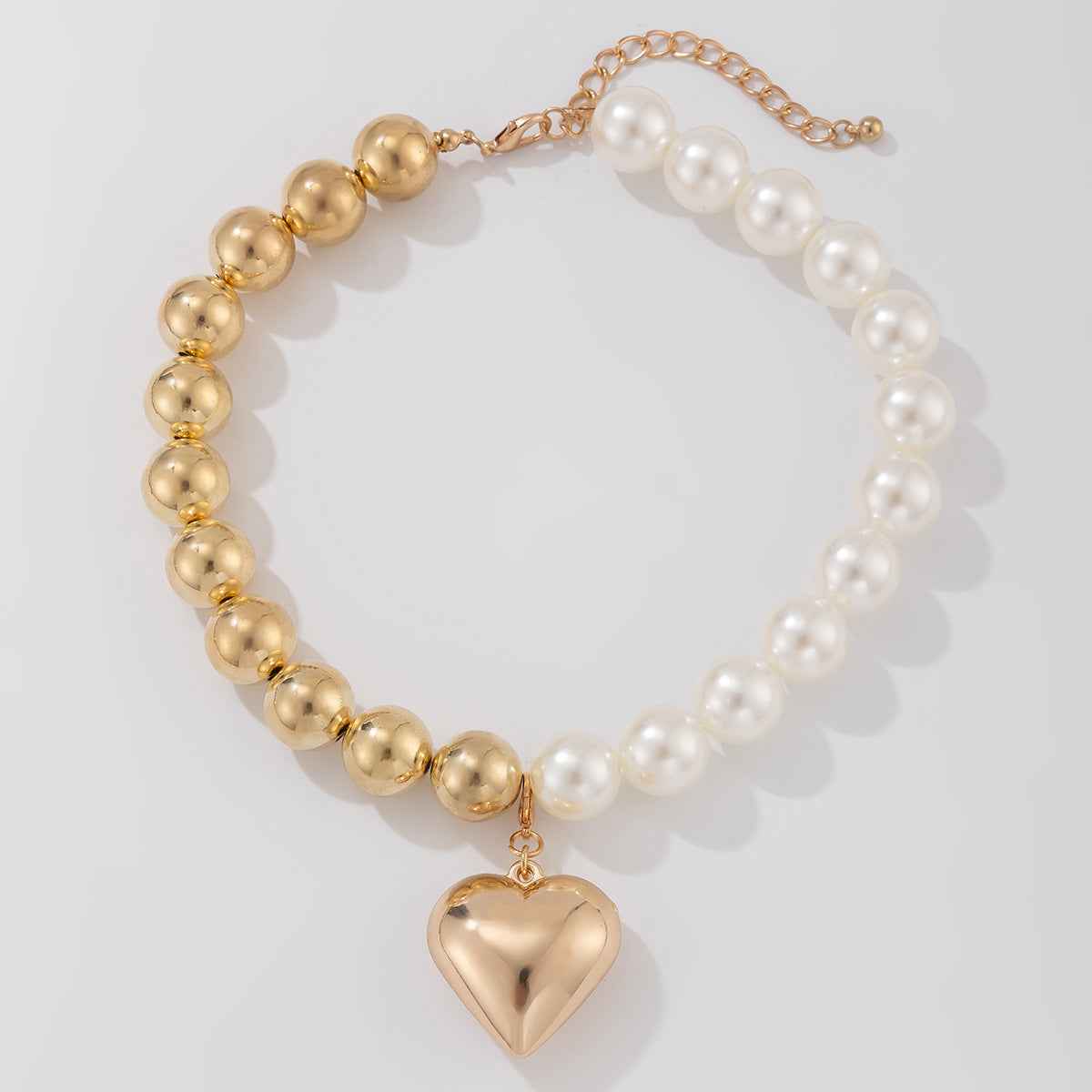 Beaded Round Love Necklace – Exaggerated Oversized Heart Statement Choker