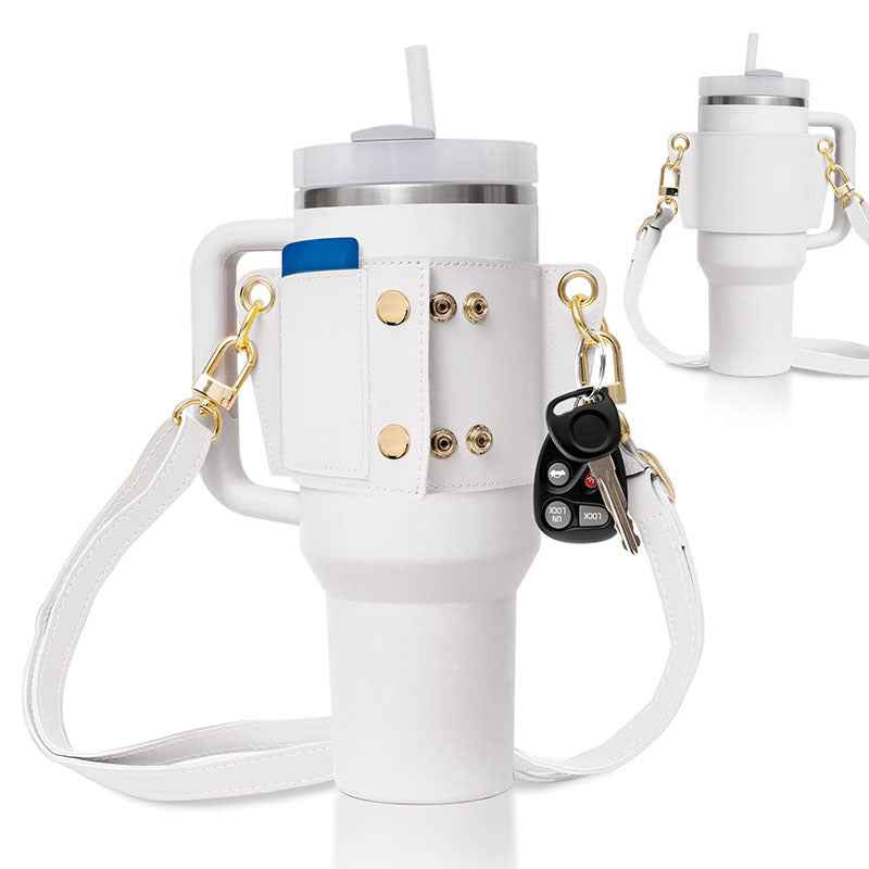 PU Leather Water Bottle Holder & Shoulder Strap for 30-40oz Tumblers – Hands-Free Crossbody Sling