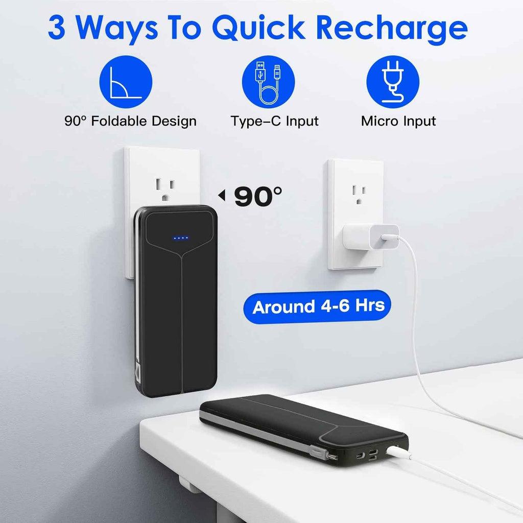 10000mAh Portable Charger with Built-in Cables & US Plug – Fast External Battery Pack