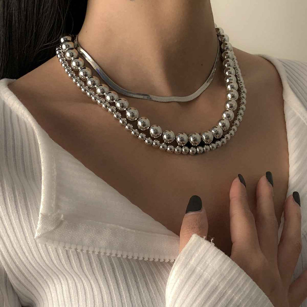 Multi-Layer Beaded Metal Necklace | Statement Gold & Silver Boho Jewelry