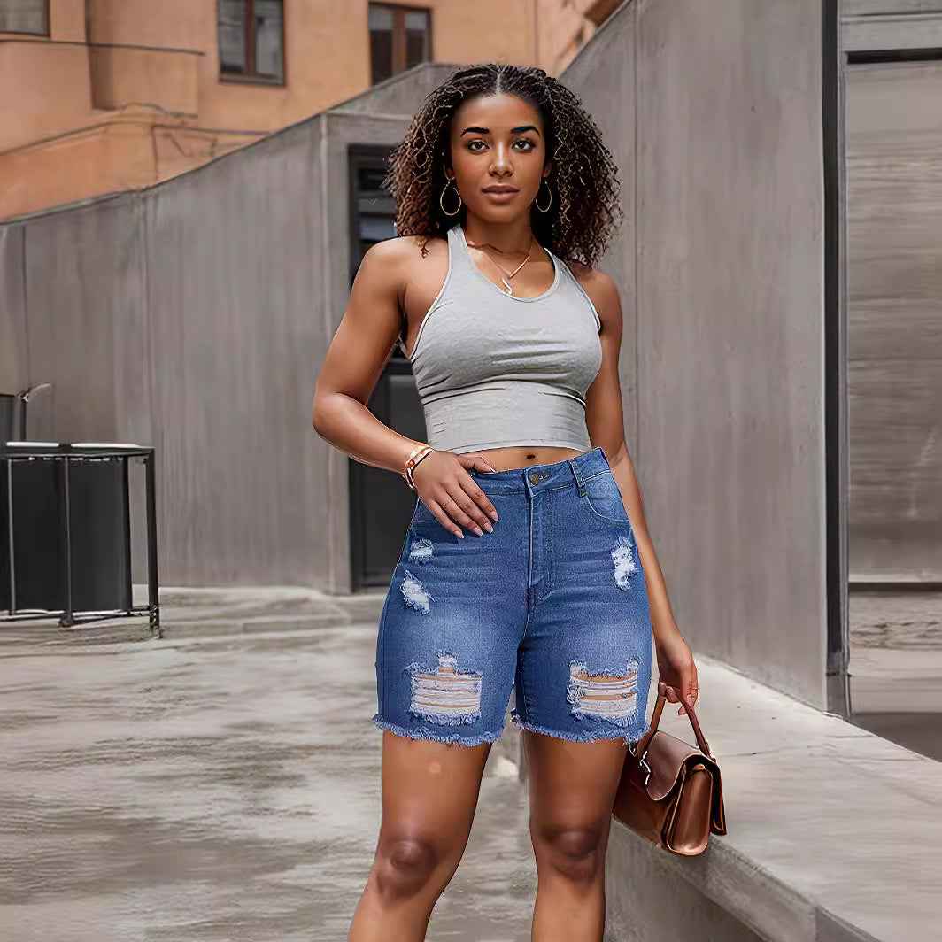 Women's High Waisted Ripped Denim Shorts | Distressed Jean Cutoffs