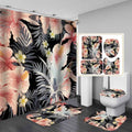 Shower Curtain Set 4-Piece Floral  or Butterfly Style with Non-Slip Bath Rugs, U-Shaped Mat, & Toilet Lid Cover