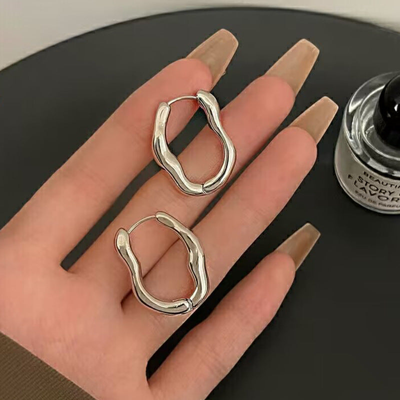 Irregular Geometry Ear Clip Female Personality Design Net Red Earrings Simple Graceful Ins Frosty Style Women's  Earrings - Shop NCLC