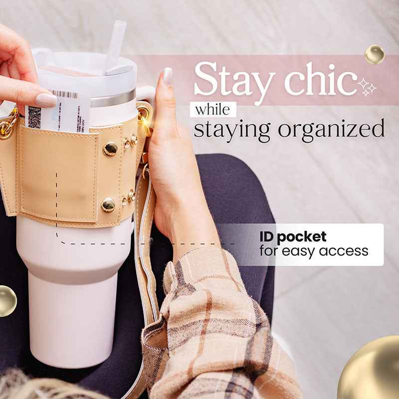 PU Leather Water Bottle Holder & Shoulder Strap for 30-40oz Tumblers – Hands-Free Crossbody Sling