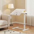 Adjustable Mobile Rolling Overbed Table & Bedside Laptop Stand with Wheels – White