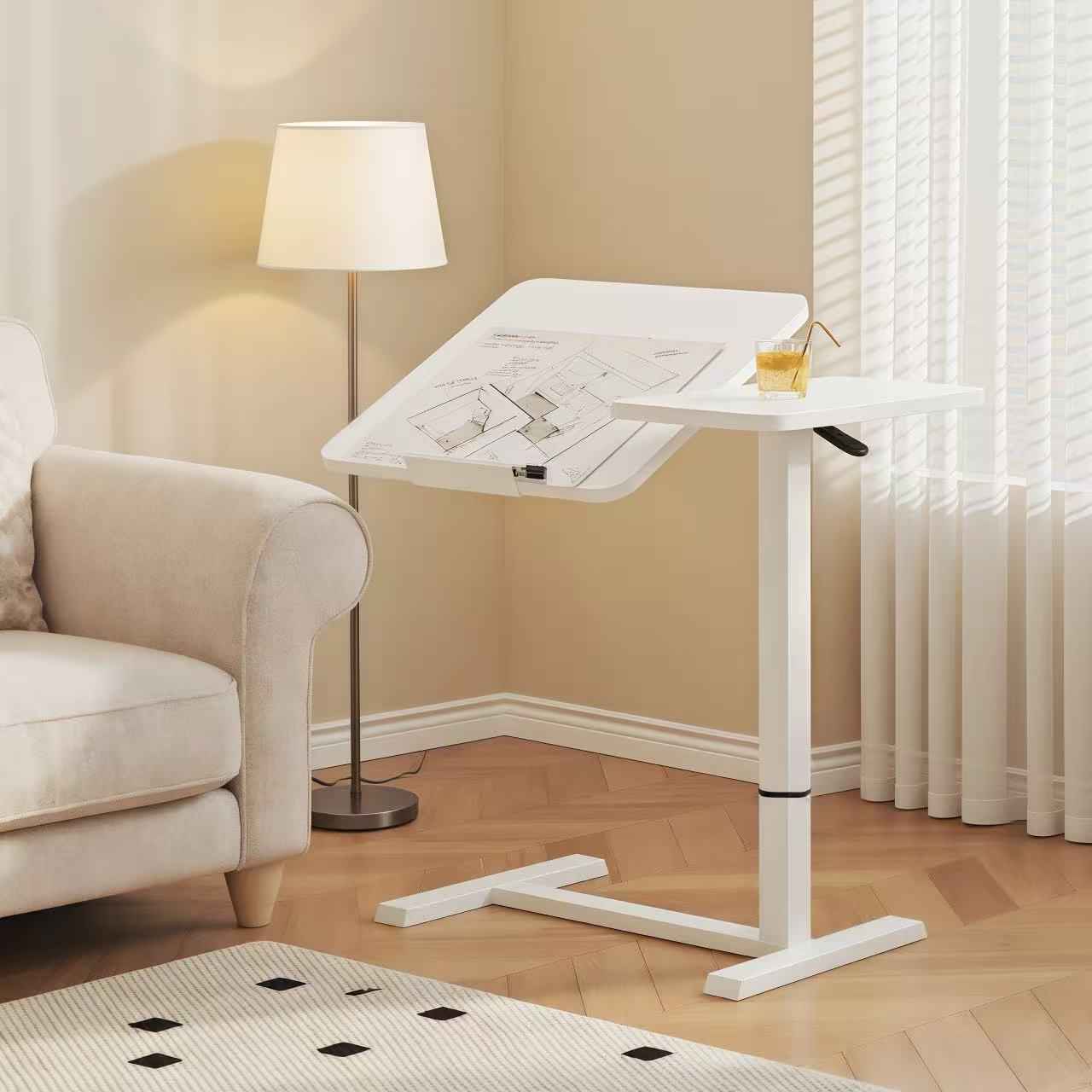 Adjustable Mobile Rolling Overbed Table & Bedside Laptop Stand with Wheels – White