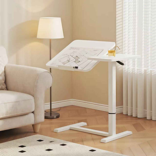 Adjustable Mobile Rolling Overbed Table & Bedside Laptop Stand with Wheels – White