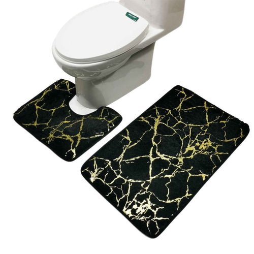 2 or 3-Piece Gold-Embossed Faux Rabbit Fur Bath Mat & Toilet Set | Non-Slip & Water Absorbent