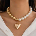 Beaded Round Love Necklace – Exaggerated Oversized Heart Statement Choker