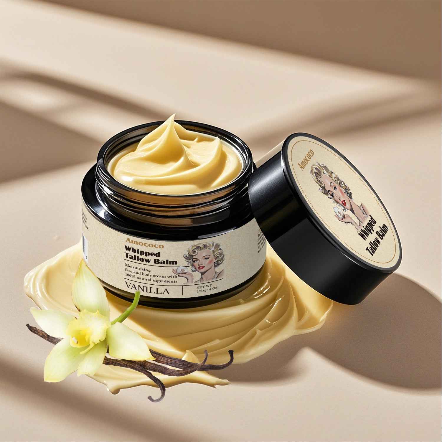 Waybill Amococo Whipped Tallow Balm Deep Hydration & Soothing Natural Beauty Cream For Face, Body Lips Universal Skin Balm With Vanilla Scent