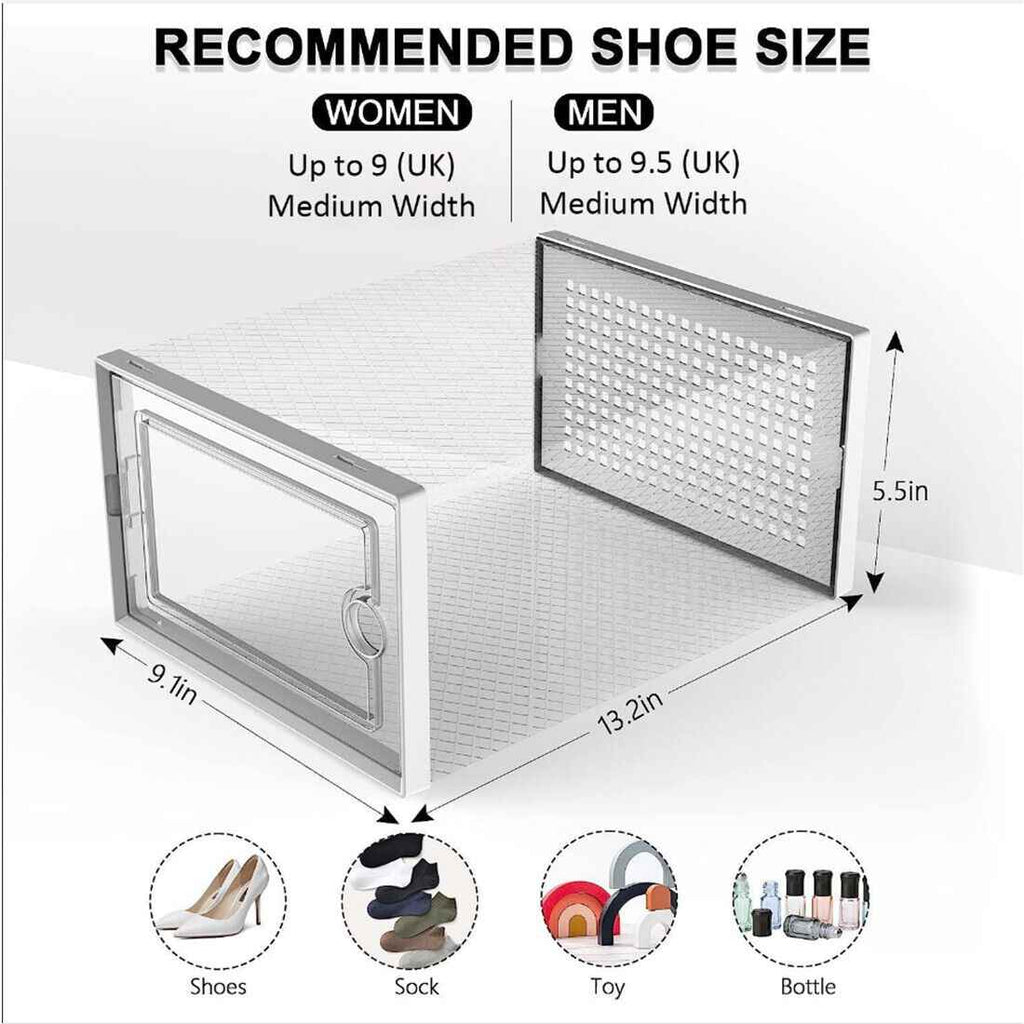 12Pcs Transparent Clear Shoe Storage Box Rack Plastic Organizer Boxers Stackable ----White