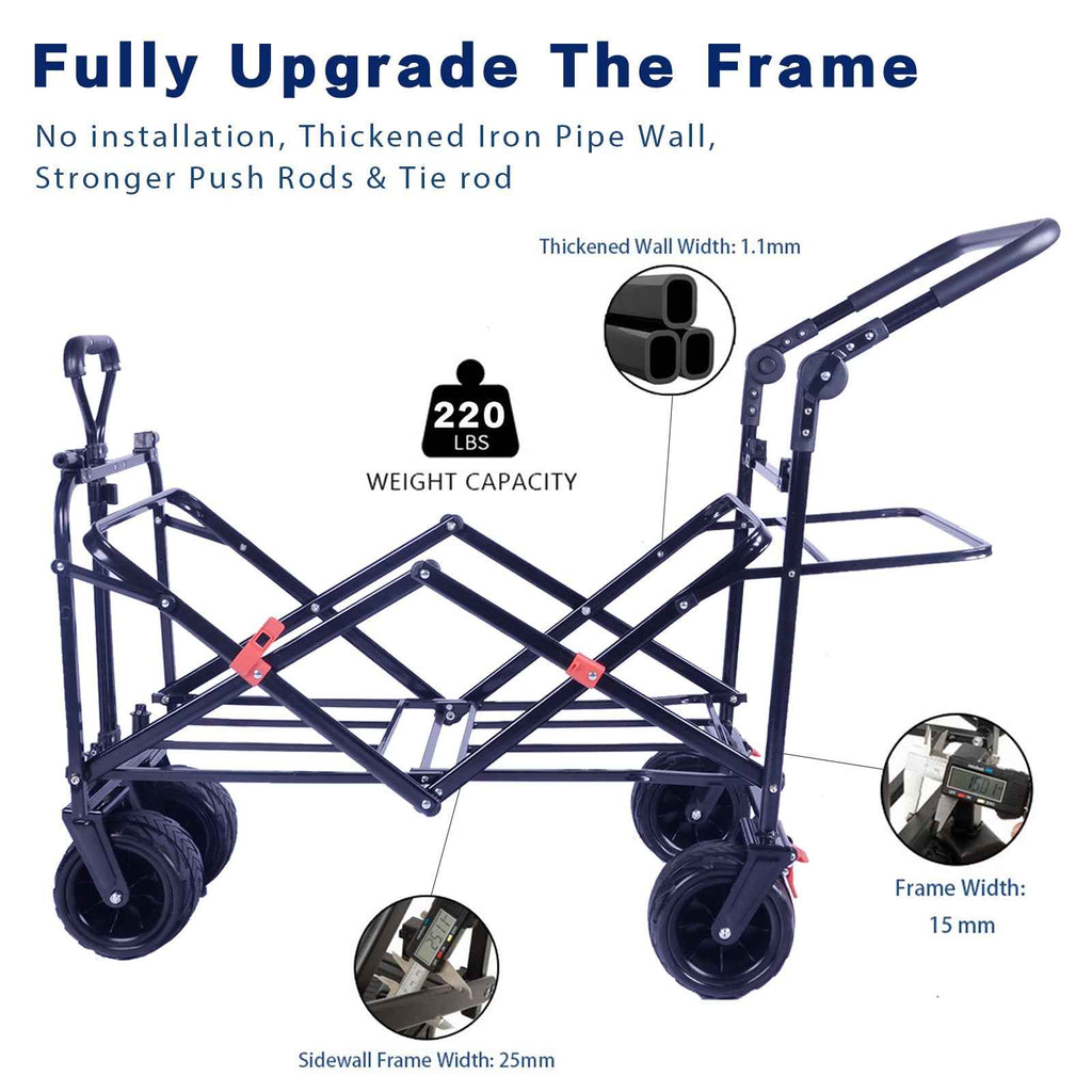 140L Collapsible Folding Wagon Cart with Removable Canopy, All-Terrain Wheels & Cooler Bag